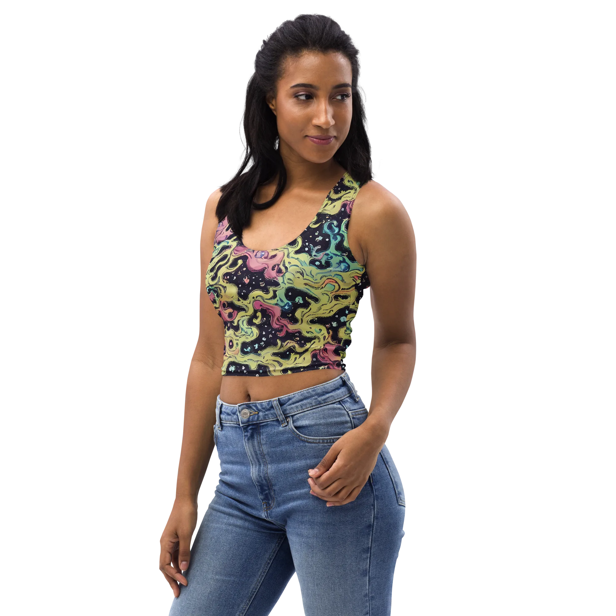 Neon Ink Tide on Crop Top — Left Front