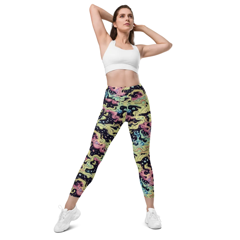 Neon Ink Tide on Leggings with Pockets — Front