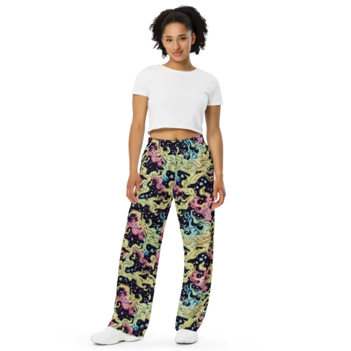 Neon Ink Tide on a Wide-Leg Pants