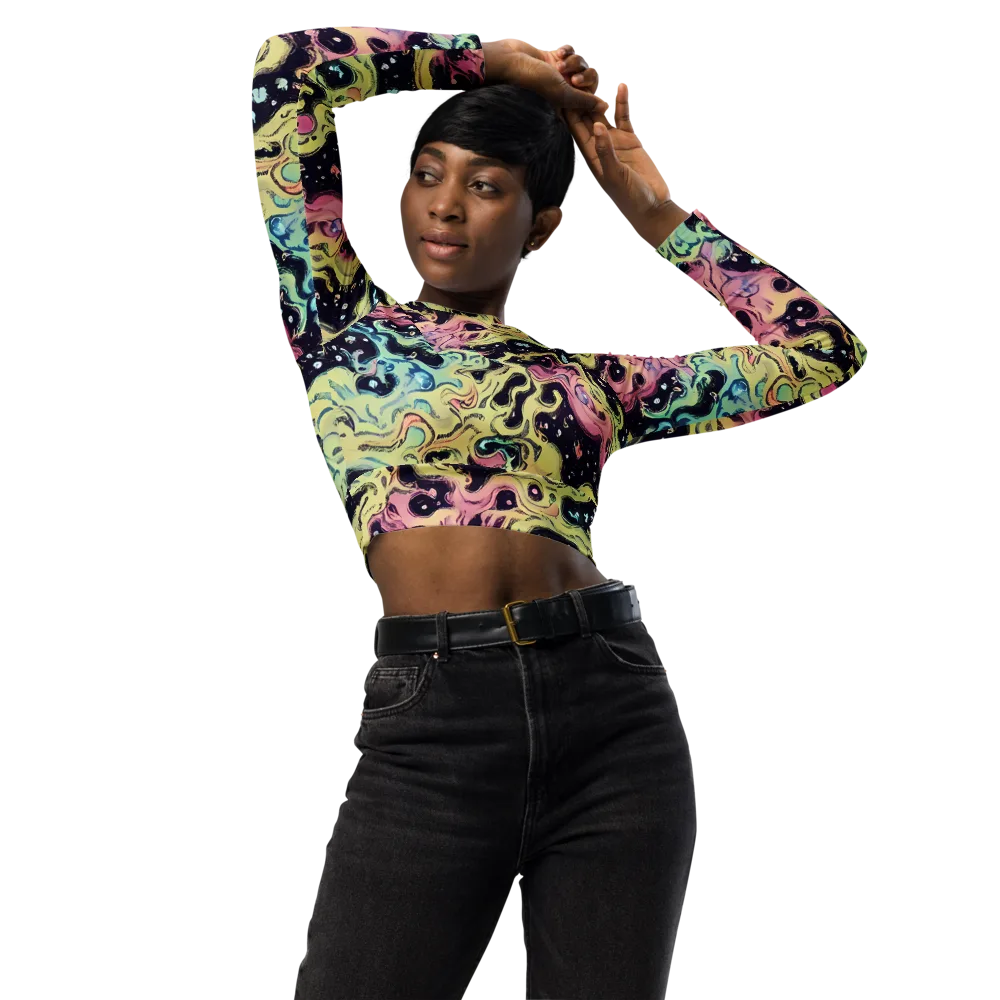 Neon Ink Tide on Long Sleeve Crop Top — Front