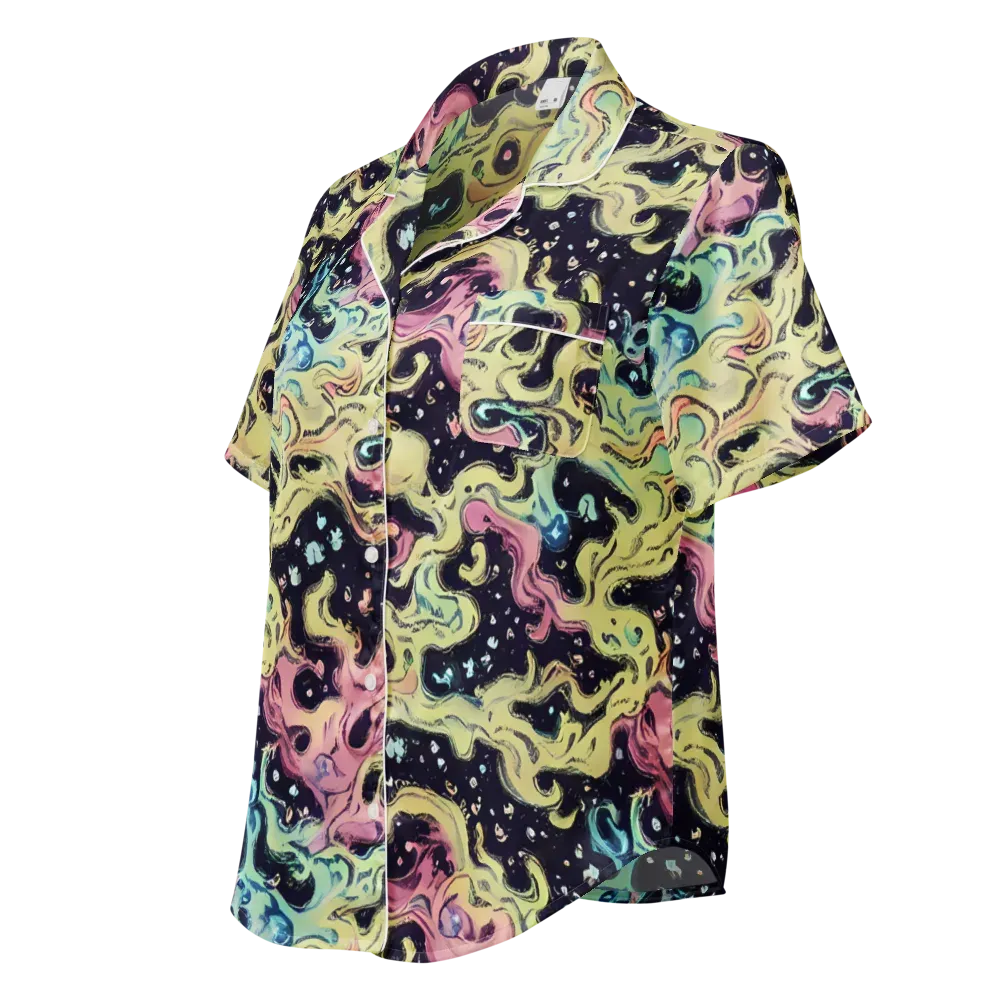 Neon Ink Tide on Women's Short Sleeve Pajama Top — Left Front