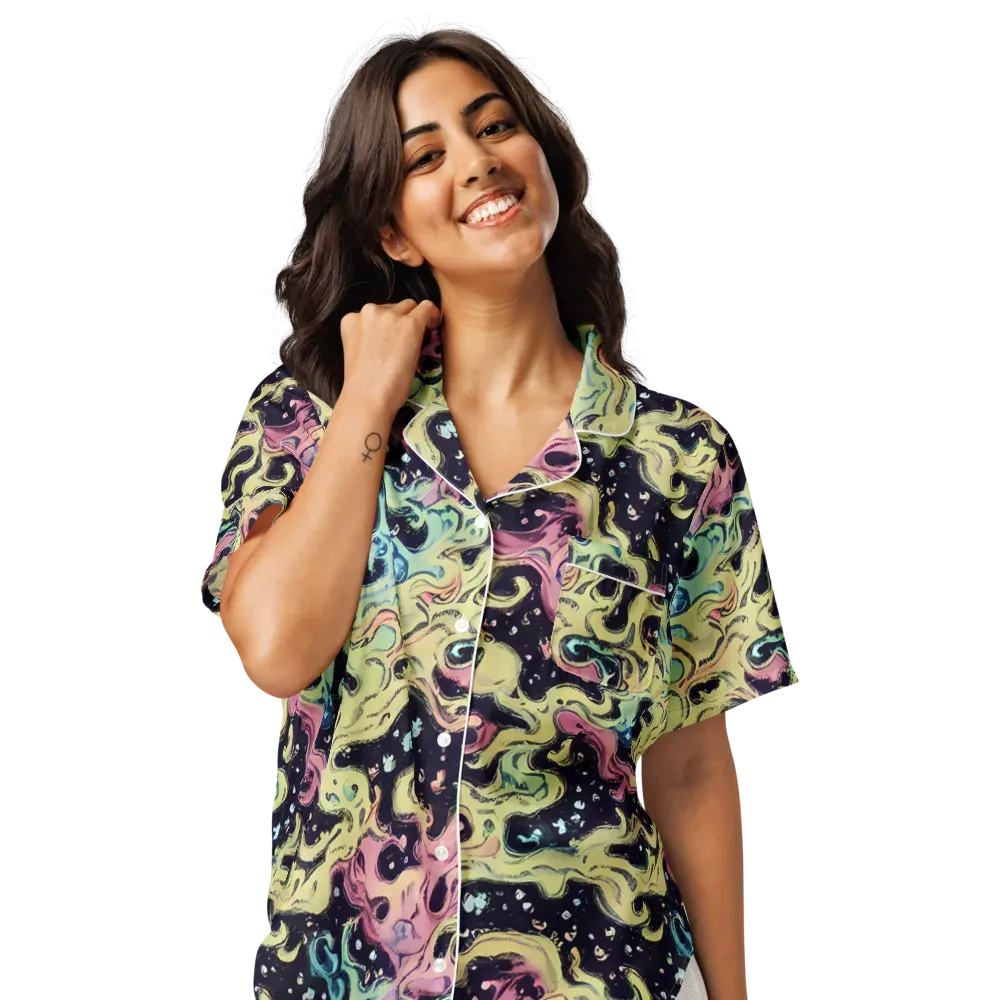 Neon Ink Tide on Women's Short Sleeve Pajama Top — Front