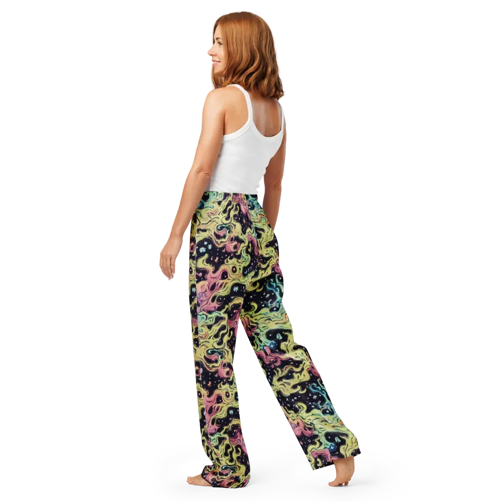 Neon Ink Tide on Women's Pajama Pants — Back