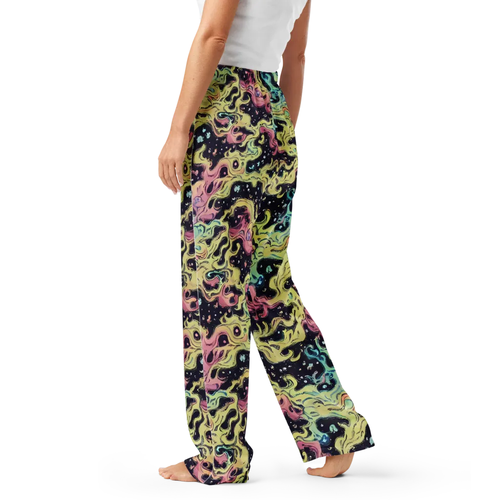 Neon Ink Tide on Women's Pajama Pants — Left