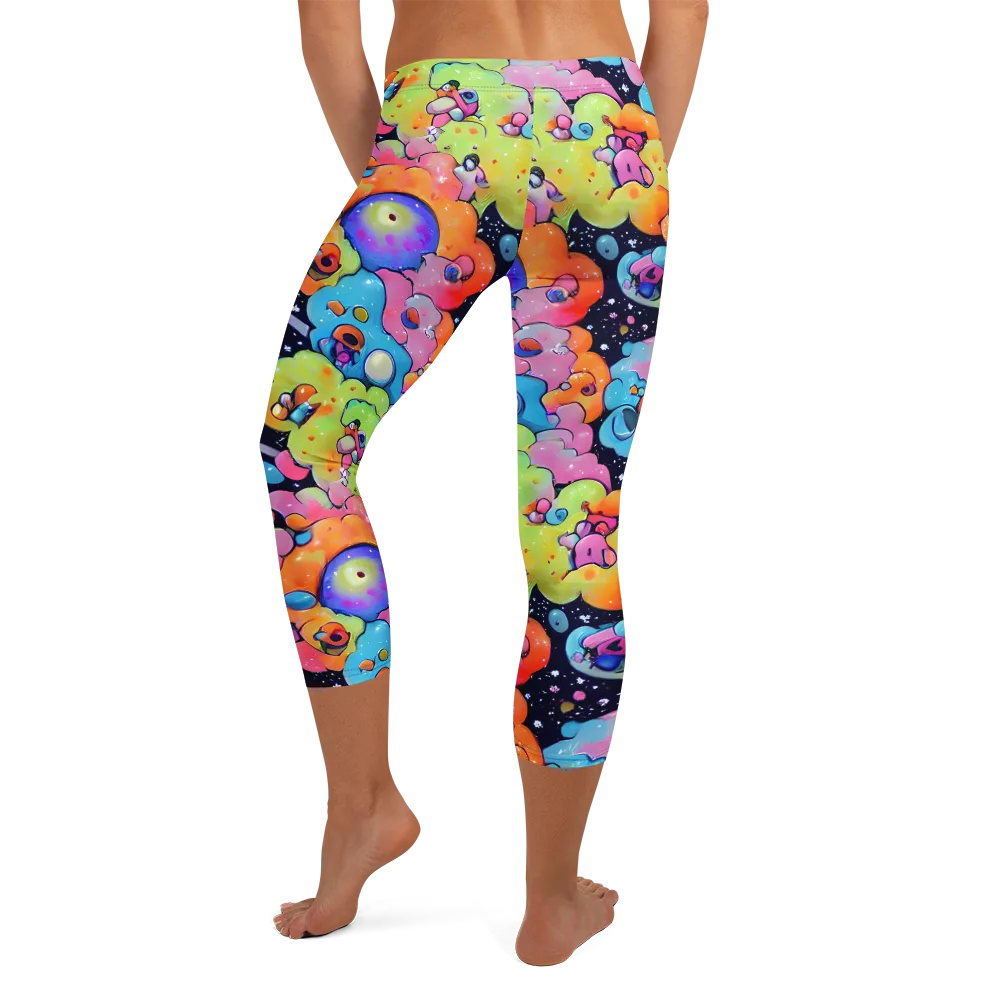 Neon Creature Cosmos on Capri Leggings — Back