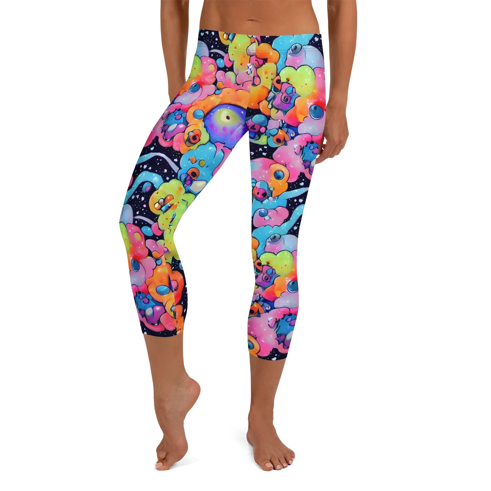 Neon Creature Cosmos on Capri Leggings — Front