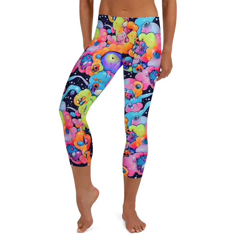 Neon Creature Cosmos on Capri Leggings — Front