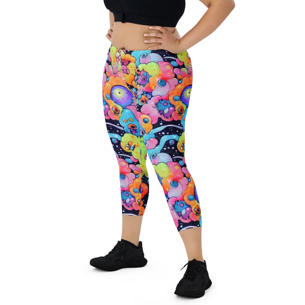 Neon Creature Cosmos on Capri Leggings — Front