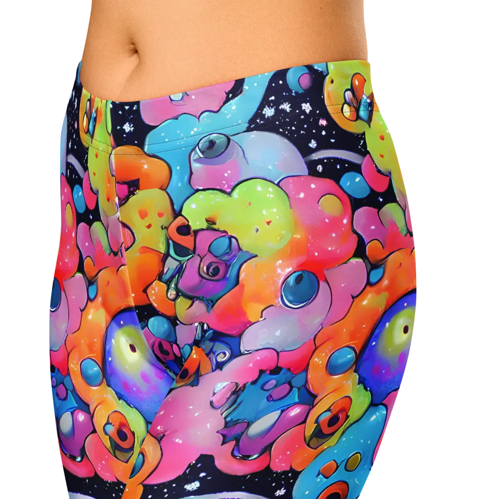 Neon Creature Cosmos on Capri Leggings — Zoomed-in