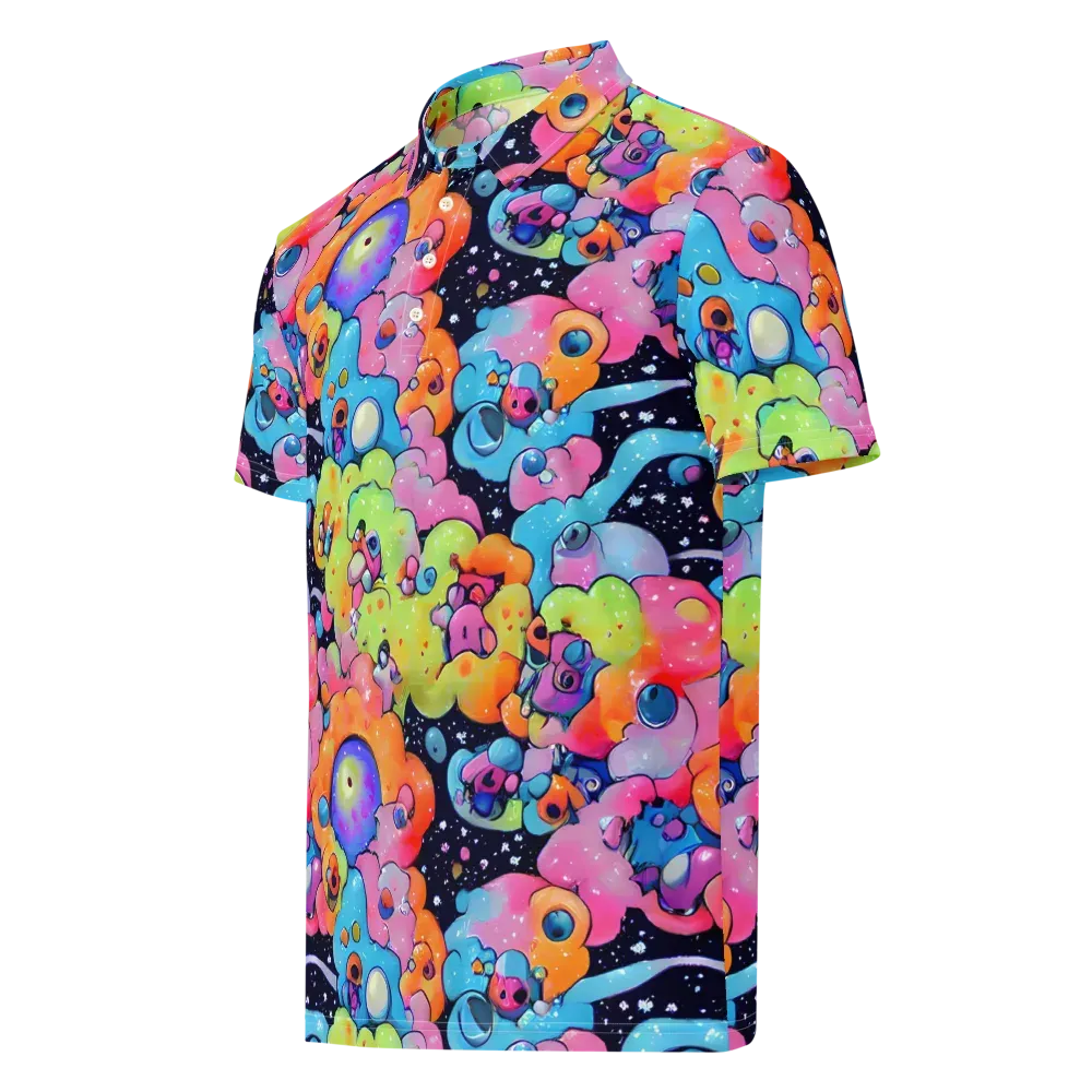 Neon Creature Cosmos on Men's Slim Fit Polo Shirt — Left Front