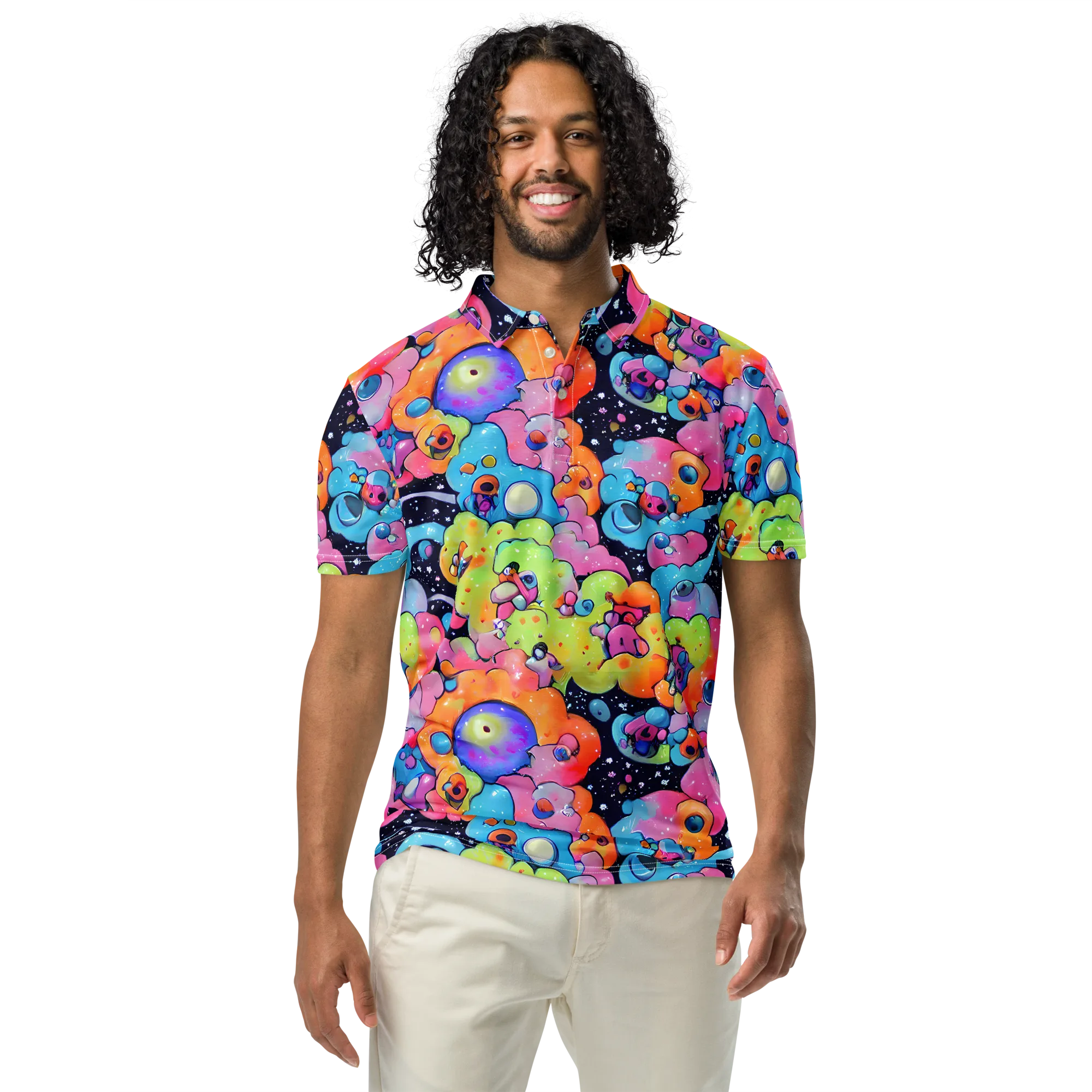 Neon Creature Cosmos on Men's Slim Fit Polo Shirt — Front