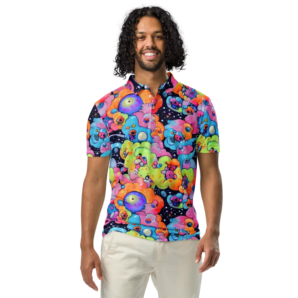 Neon Creature Cosmos on Men's Slim Fit Polo Shirt — Front
