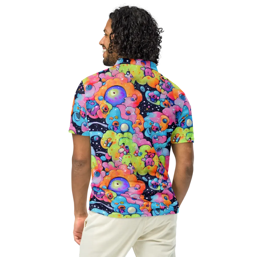 Neon Creature Cosmos on Men's Slim Fit Polo Shirt — Back