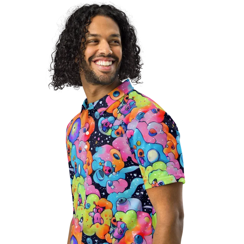 Neon Creature Cosmos on Men's Slim Fit Polo Shirt — Left Front
