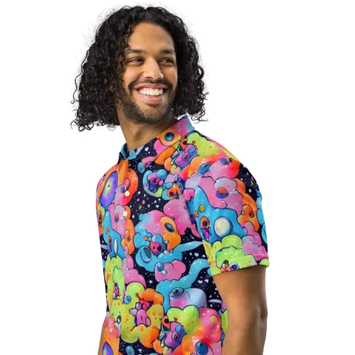 Neon Creature Cosmos on a Men's Slim Fit Polo Shirt