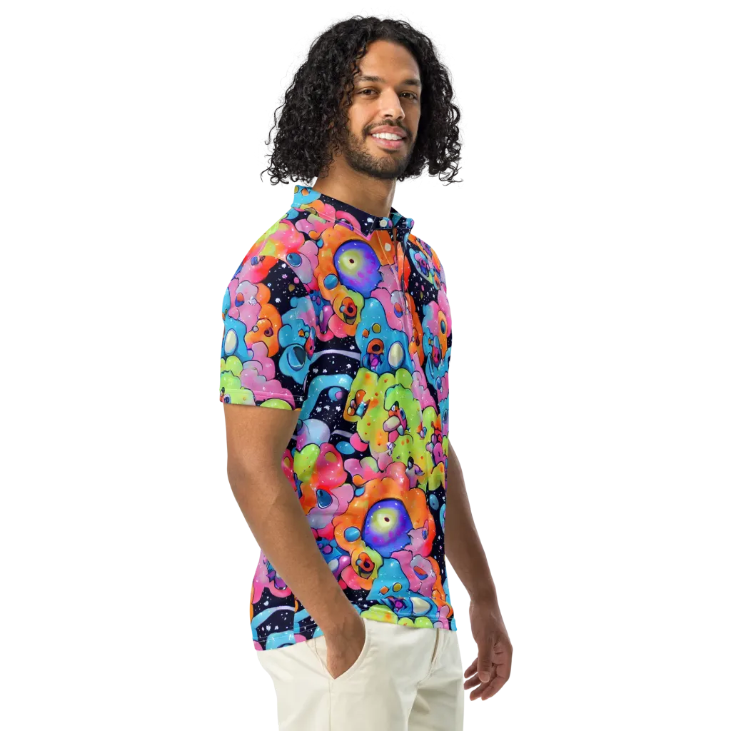 Neon Creature Cosmos on Men's Slim Fit Polo Shirt — Right Front