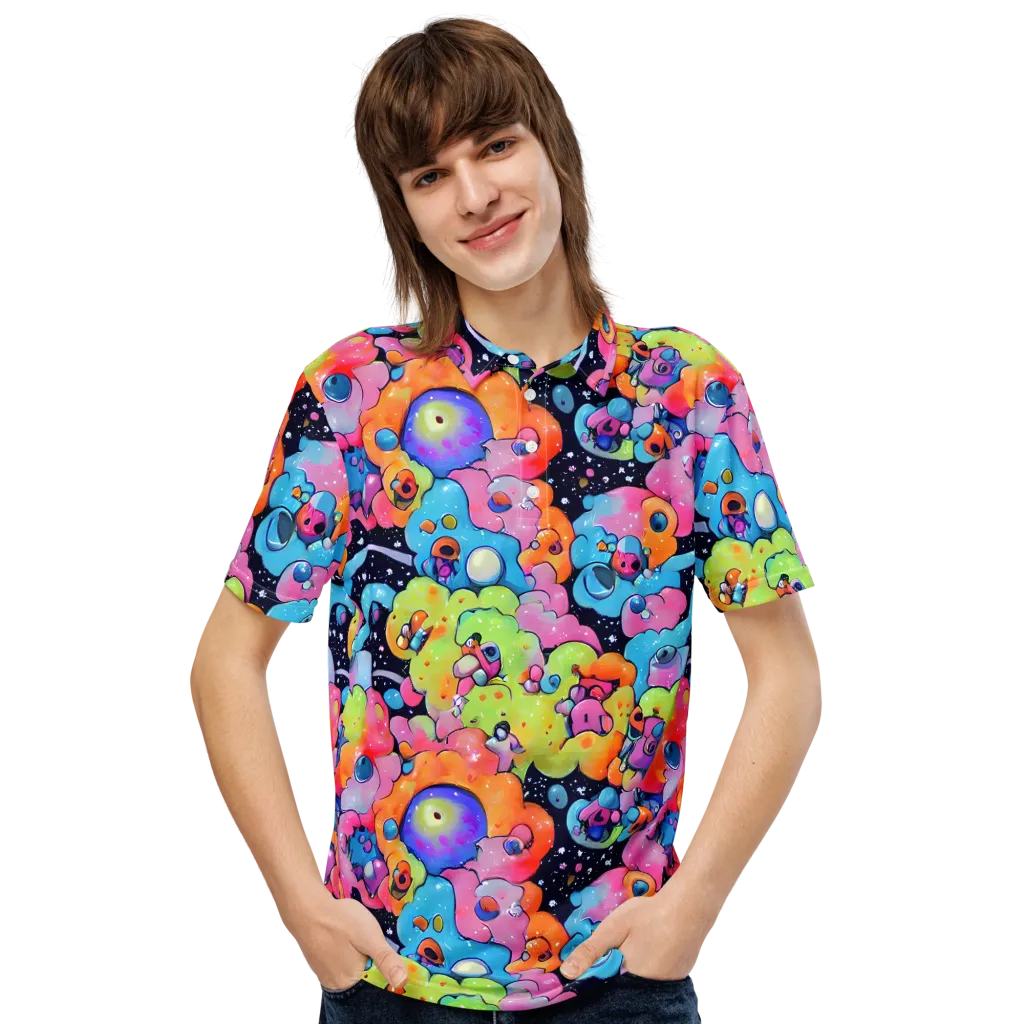 Neon Creature Cosmos on Men's Slim Fit Polo Shirt — Front