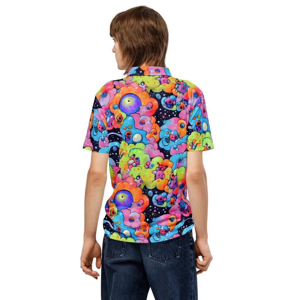 Neon Creature Cosmos on Men's Slim Fit Polo Shirt — Back