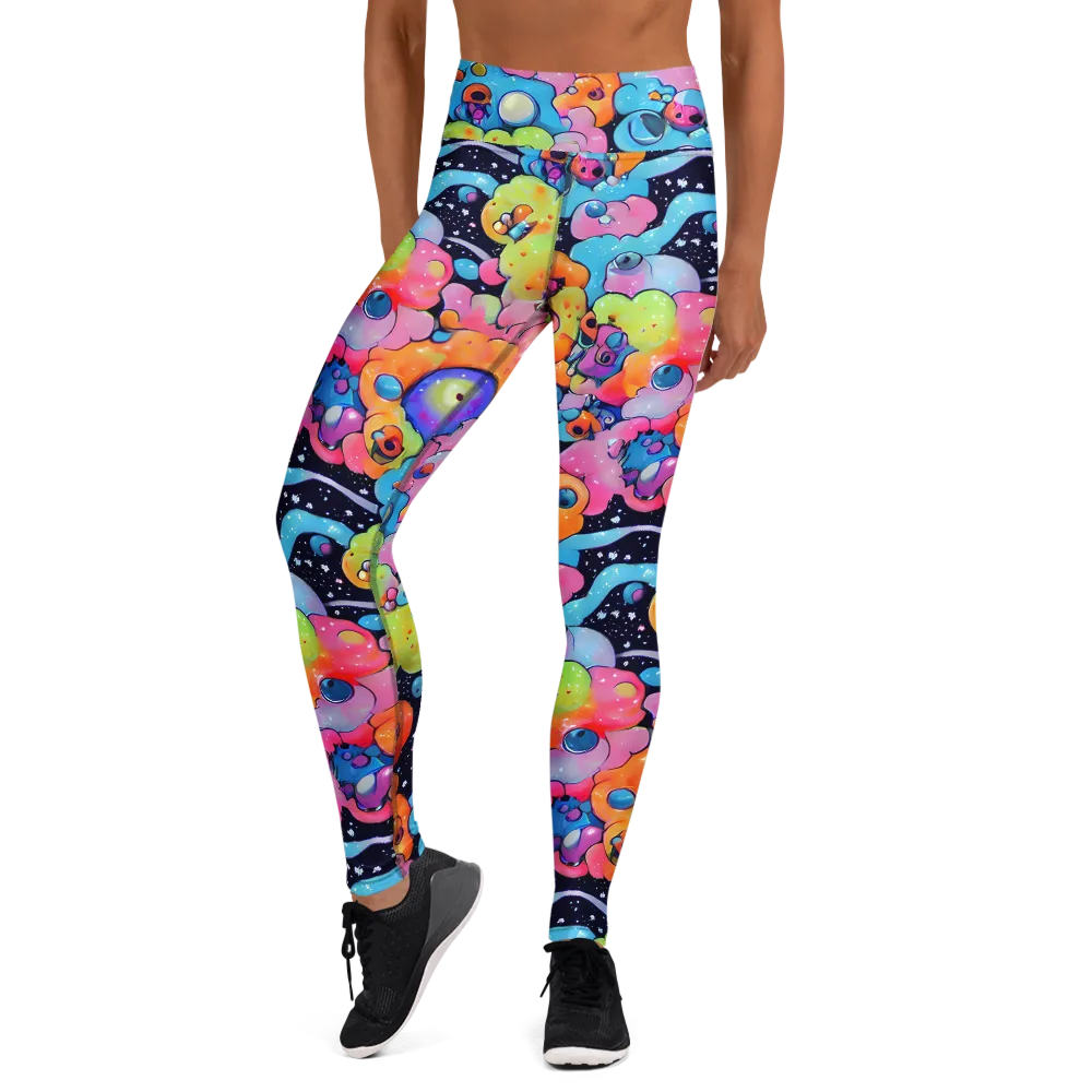 Neon Creature Cosmos on Yoga Leggings — Front