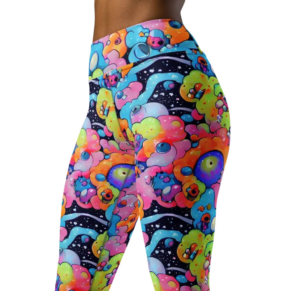 Neon Creature Cosmos on Yoga Leggings — Left Front