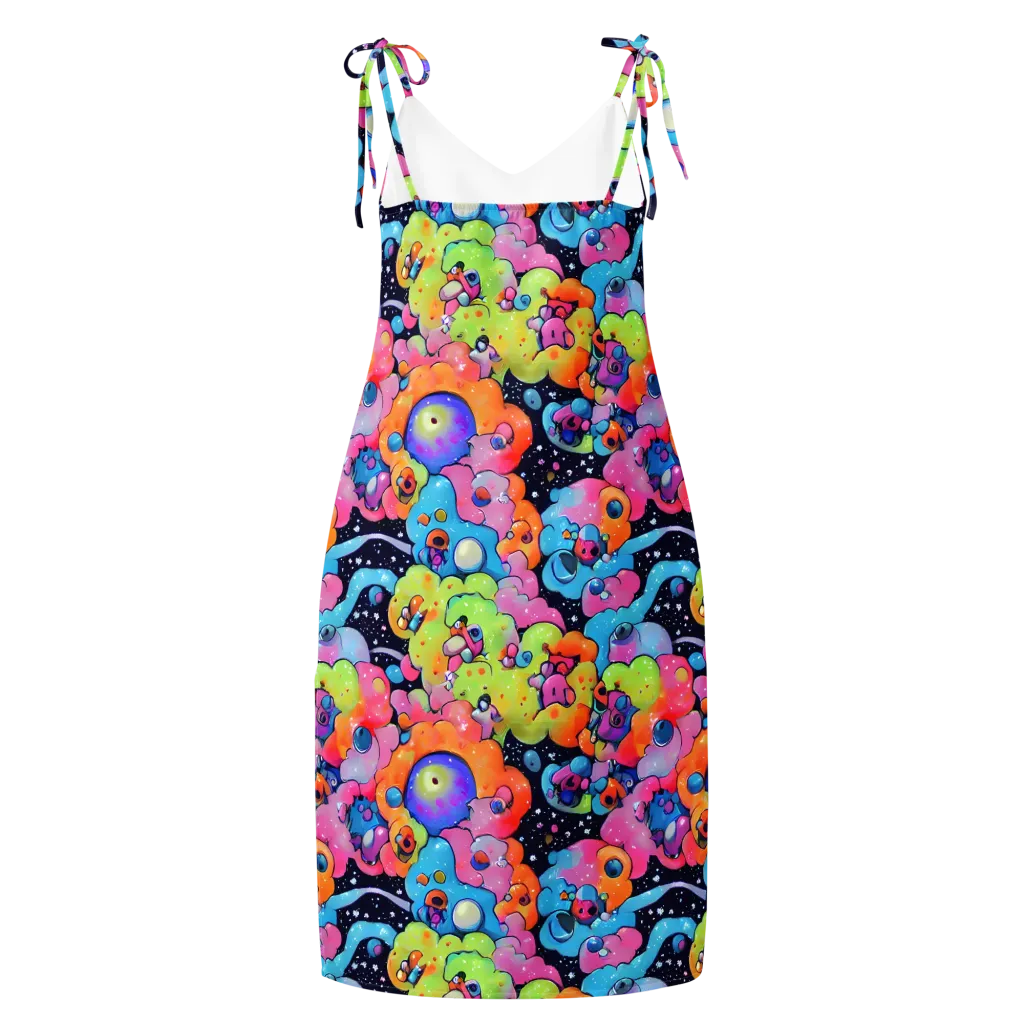 Neon Creature Cosmos on Slip Dress — Back