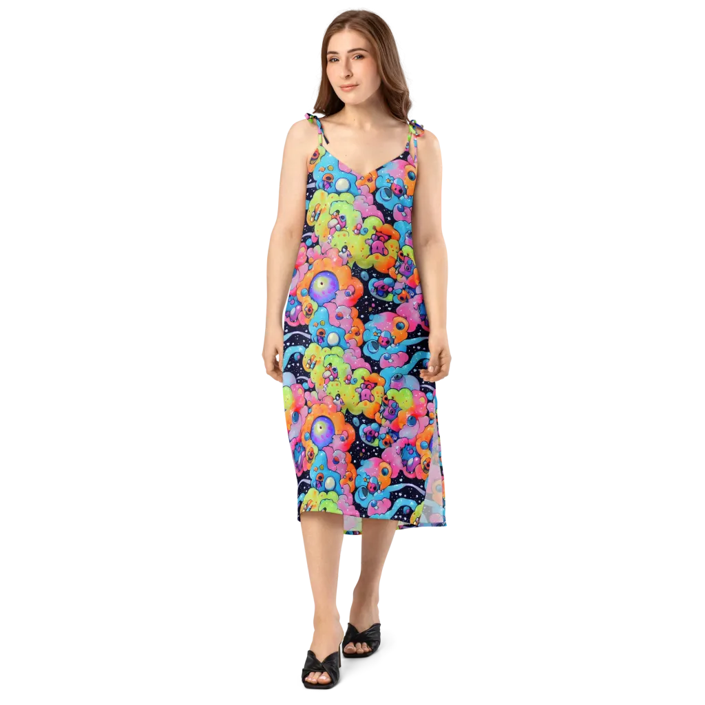 Neon Creature Cosmos on Slip Dress — Front