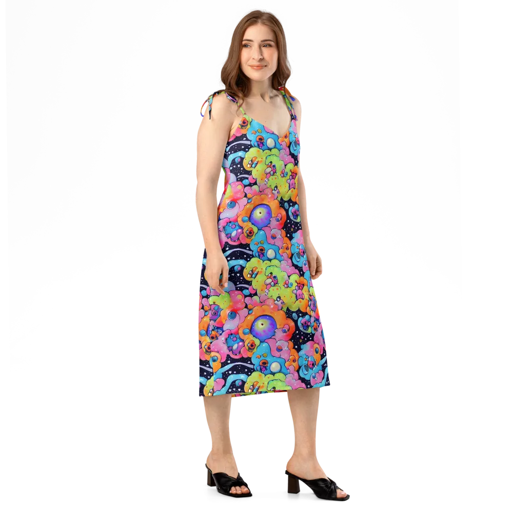 Neon Creature Cosmos on Slip Dress — Right Front