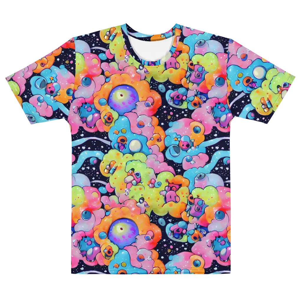 Neon Creature Cosmos on Men's Cotton Crew Neck T-Shirt — Front