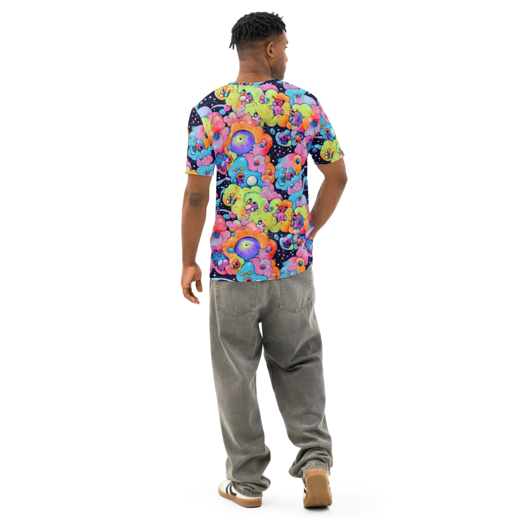 Neon Creature Cosmos on Men's Cotton Crew Neck T-Shirt — Back