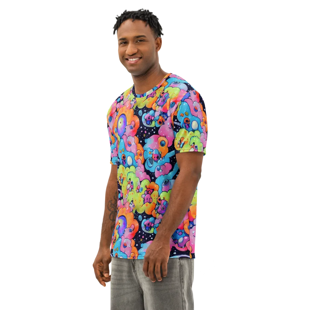 Neon Creature Cosmos on Men's Cotton Crew Neck T-Shirt — Left Front