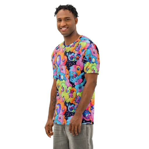Neon Creature Cosmos on a Men's Cotton Crew Neck T-Shirt