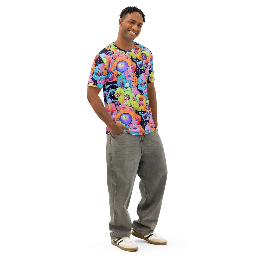 Neon Creature Cosmos on Men's Cotton Crew Neck T-Shirt — Right Front
