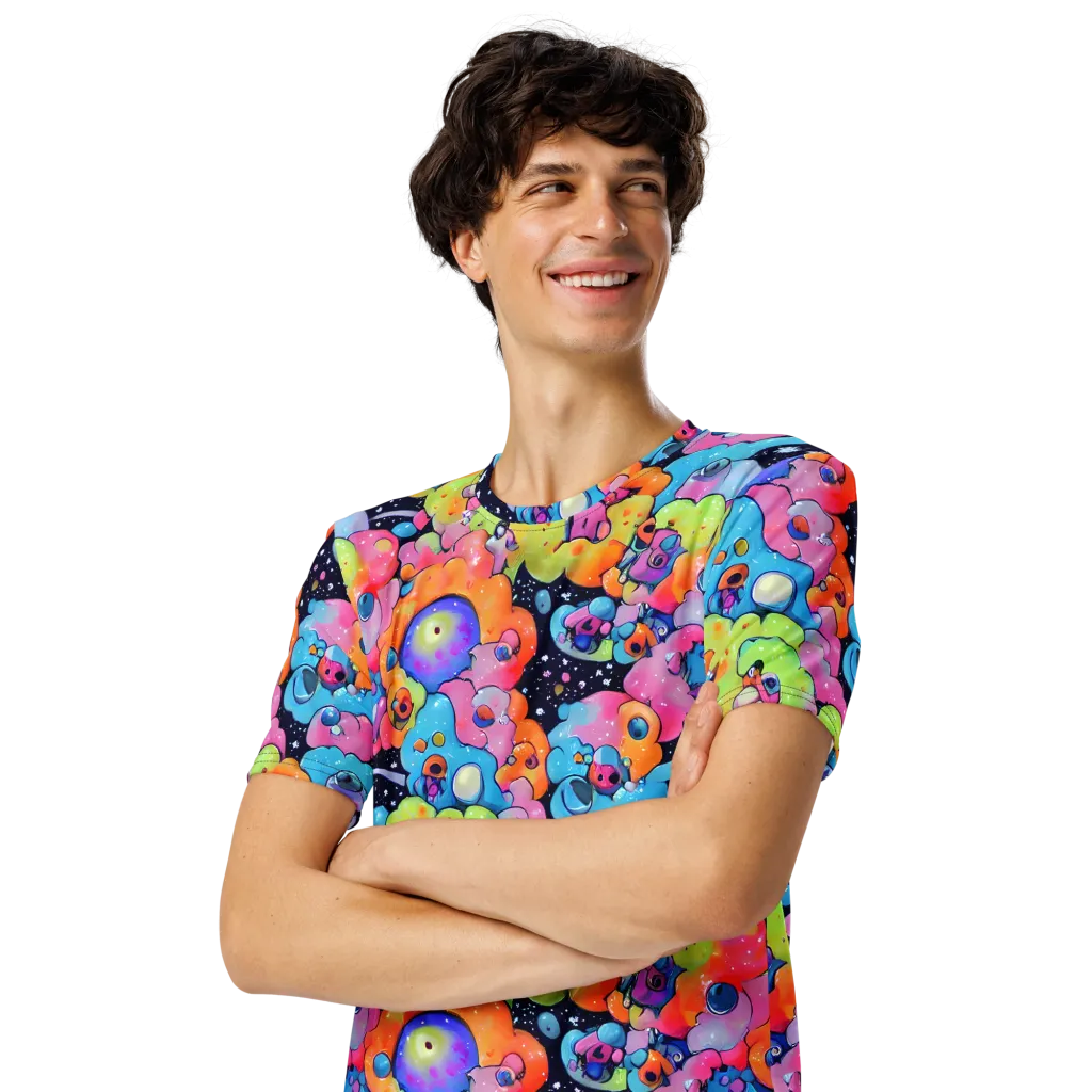 Neon Creature Cosmos on Men's Crew Neck T-Shirt — Left Front