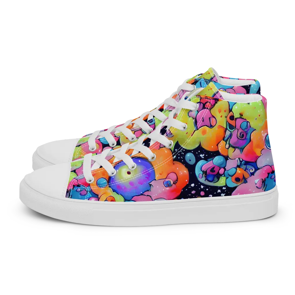 Neon Creature Cosmos on Men's High Top Canvas Shoes — Left