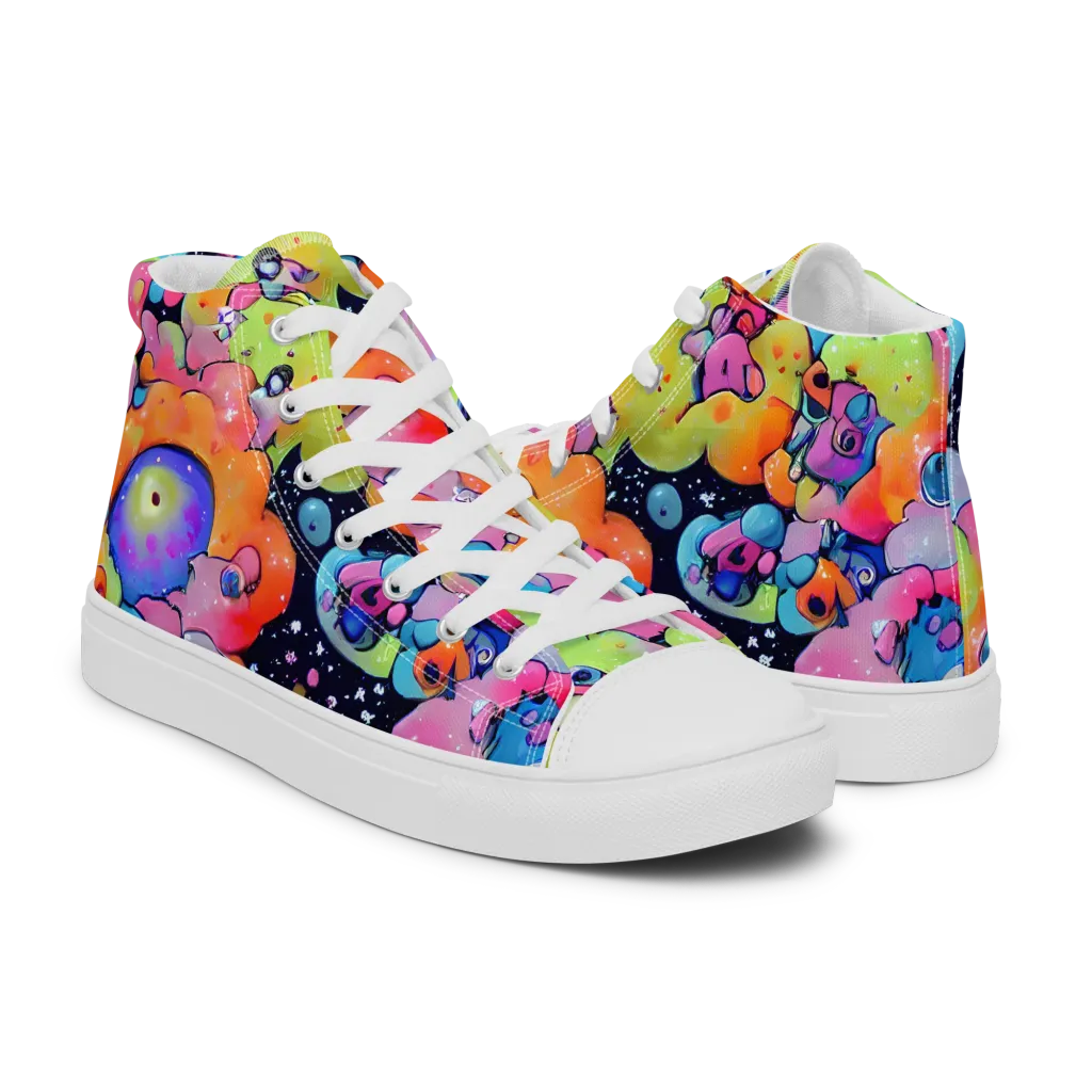 Neon Creature Cosmos on Men's High Top Canvas Shoes — Right