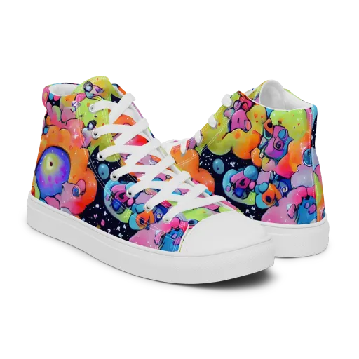 Neon Creature Cosmos on a Men's High Top Canvas Shoes