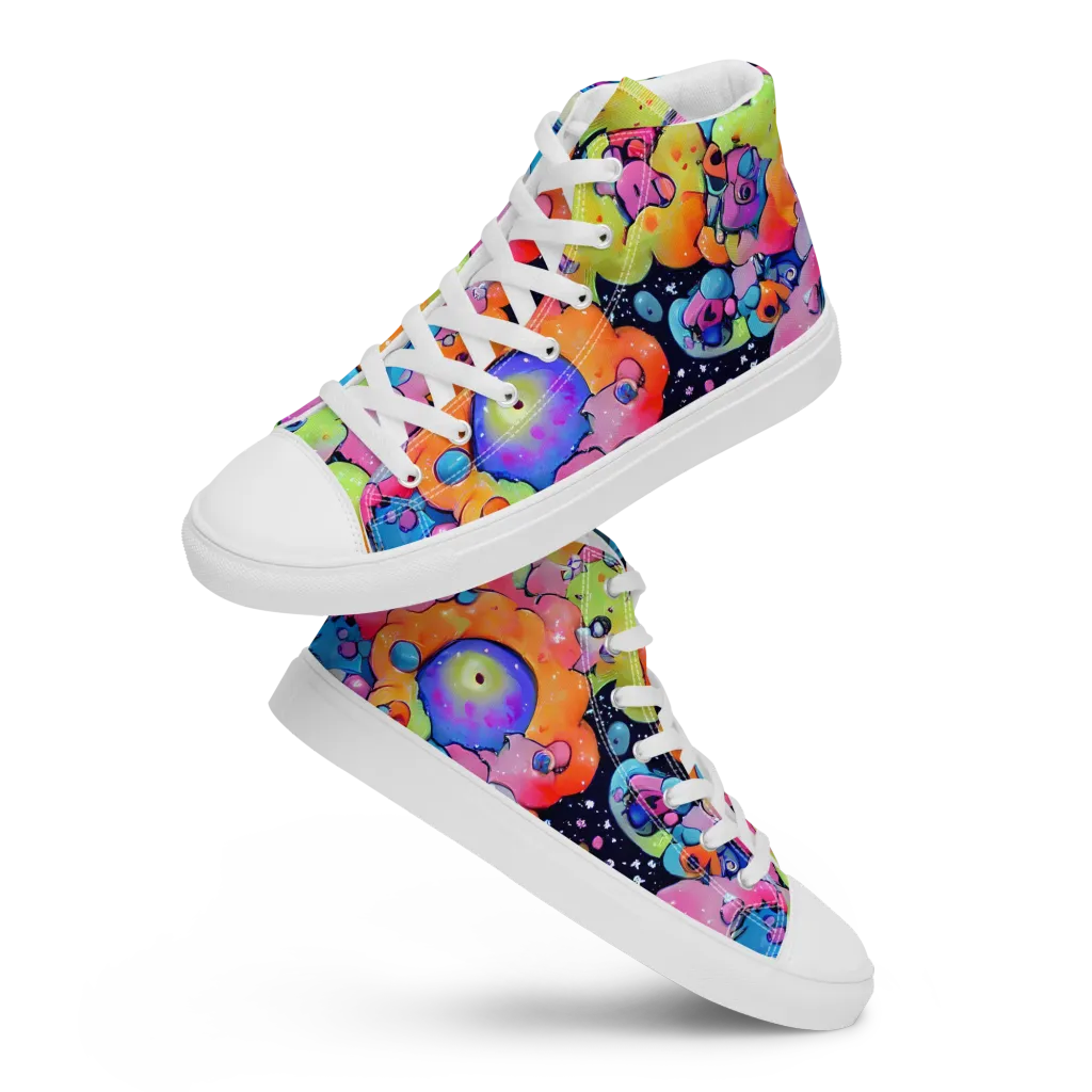 Neon Creature Cosmos on Men's High Top Canvas Shoes — Front