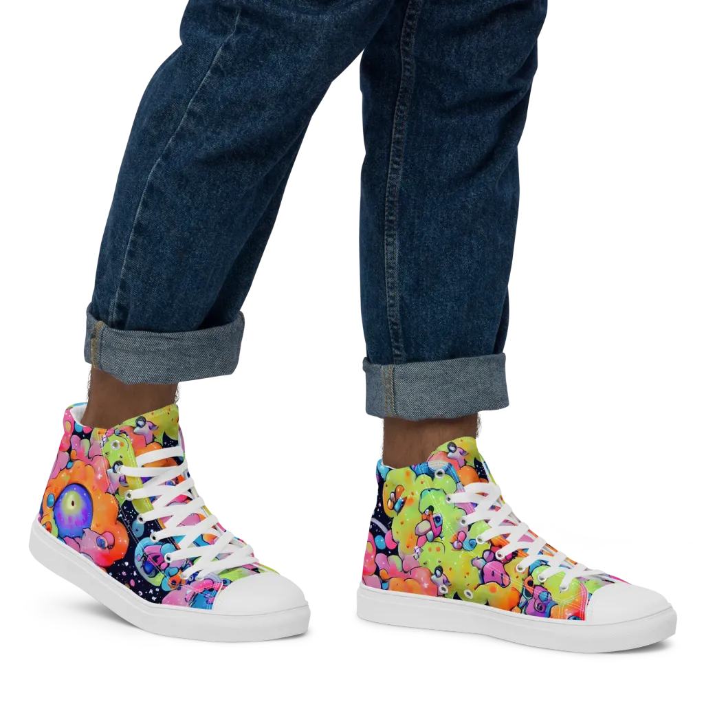 Neon Creature Cosmos on Men's High Top Canvas Shoes — Right