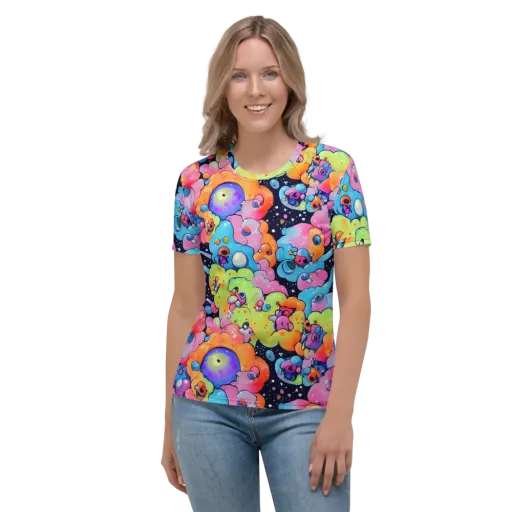Neon Creature Cosmos on a Women's Crew Neck T-Shirt