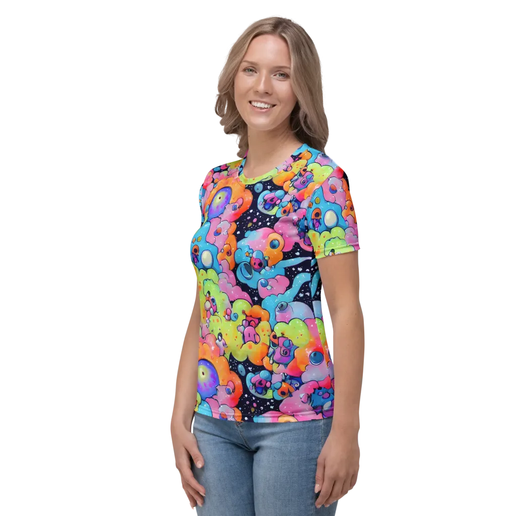 Neon Creature Cosmos on Women's Crew Neck T-Shirt — Left