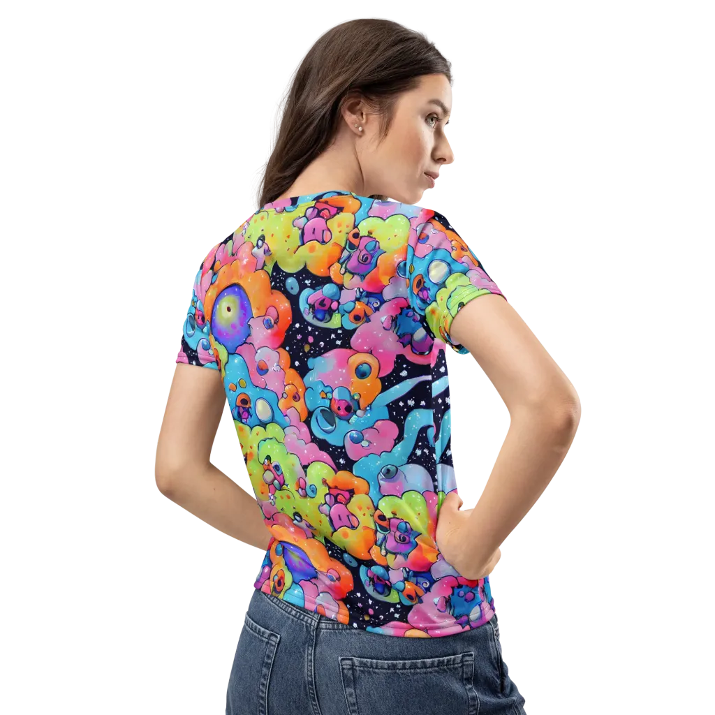Neon Creature Cosmos on Women's Crew Neck T-Shirt — Back