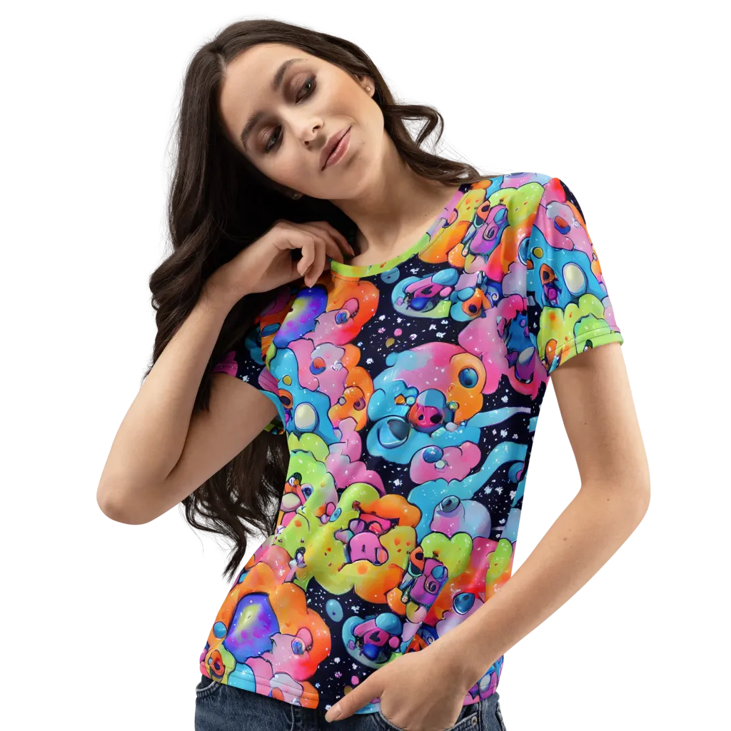 Neon Creature Cosmos on Women's Crew Neck T-Shirt — Left Front
