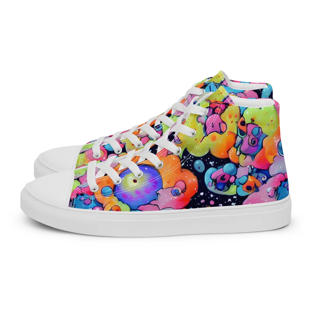 Neon Creature Cosmos on Women's High Top Canvas Shoes — Left