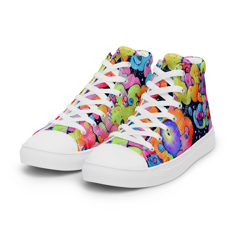 Neon Creature Cosmos on Women's High Top Canvas Shoes — Left Front