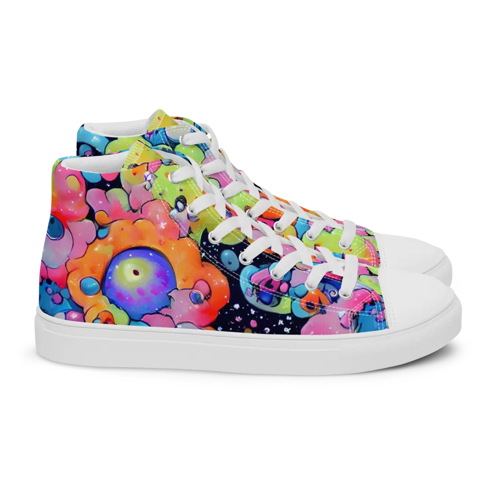 Neon Creature Cosmos on Women's High Top Canvas Shoes — Right