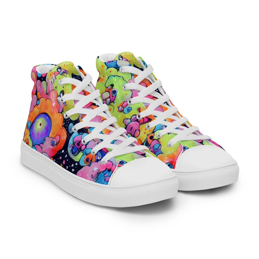 Neon Creature Cosmos on Women's High Top Canvas Shoes — Right Front