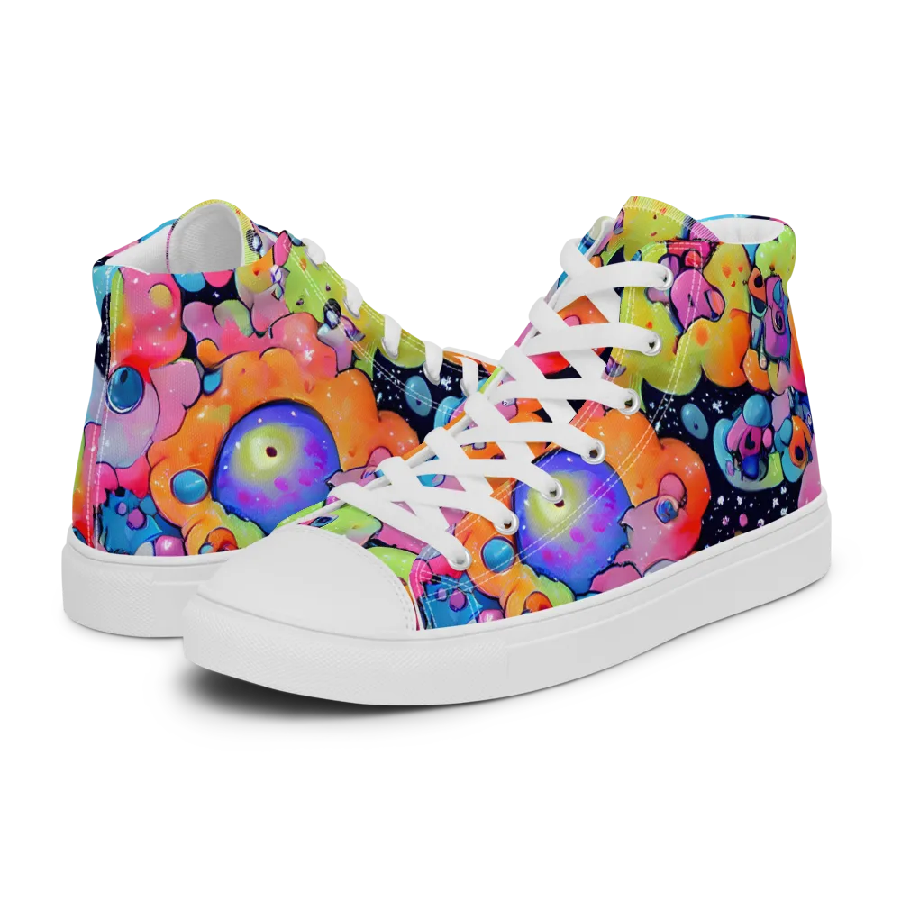 Neon Creature Cosmos on Women's High Top Canvas Shoes — Left