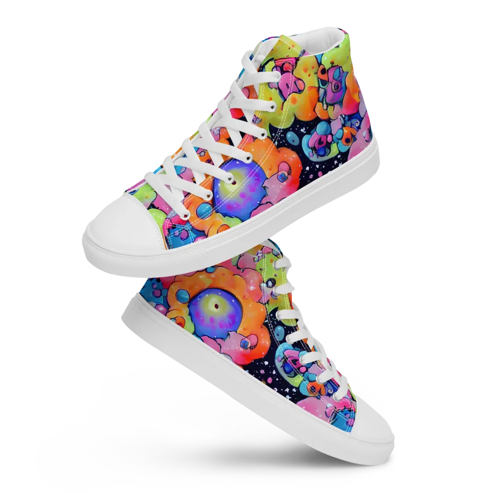 Neon Creature Cosmos on Women's High Top Canvas Shoes — Front
