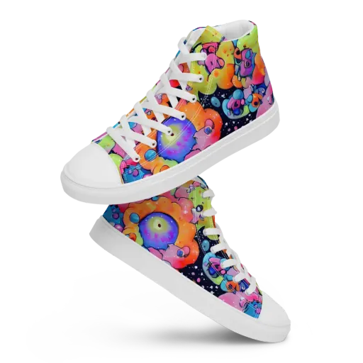 Neon Creature Cosmos on a Women's High Top Canvas Shoes