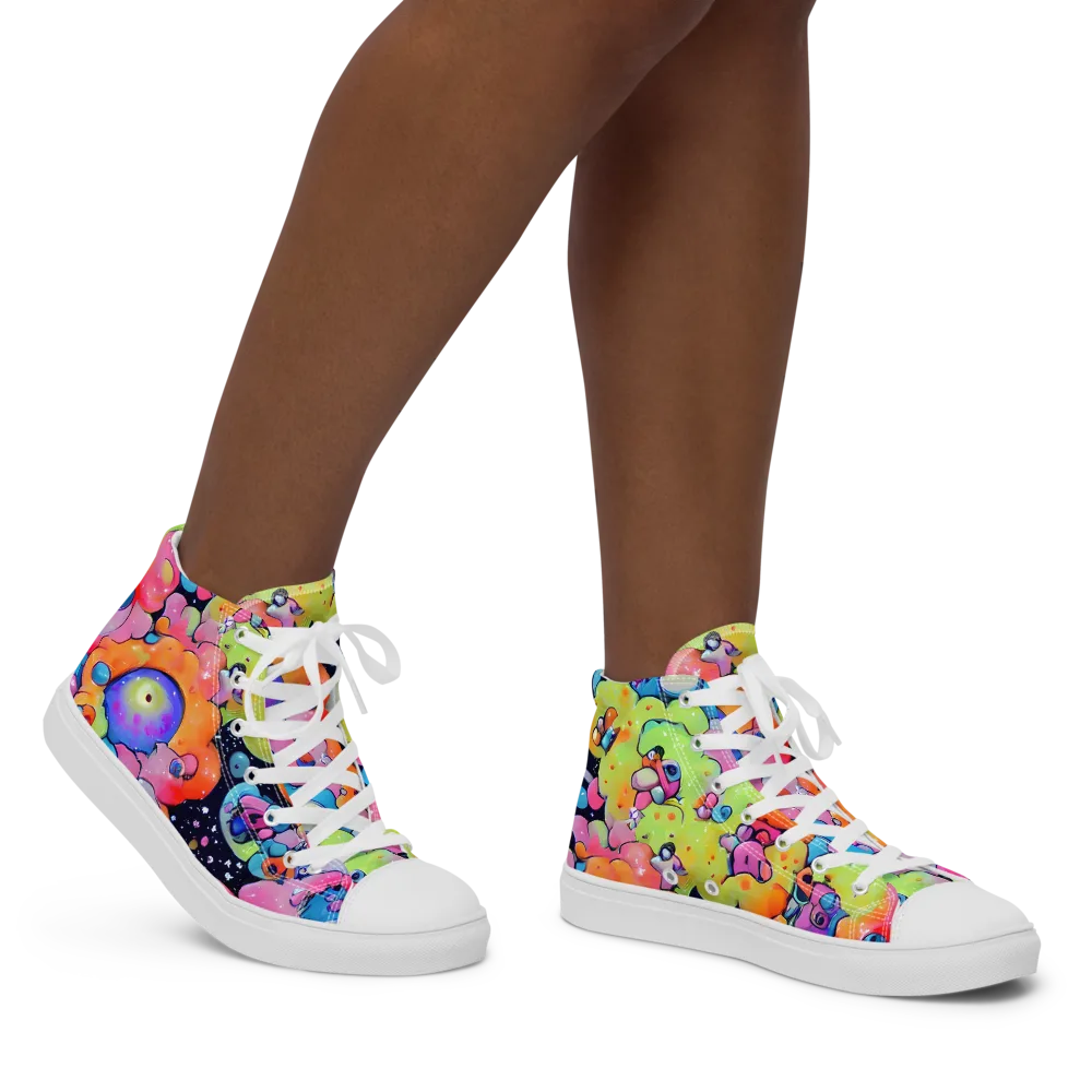 Neon Creature Cosmos on Women's High Top Canvas Shoes — Right